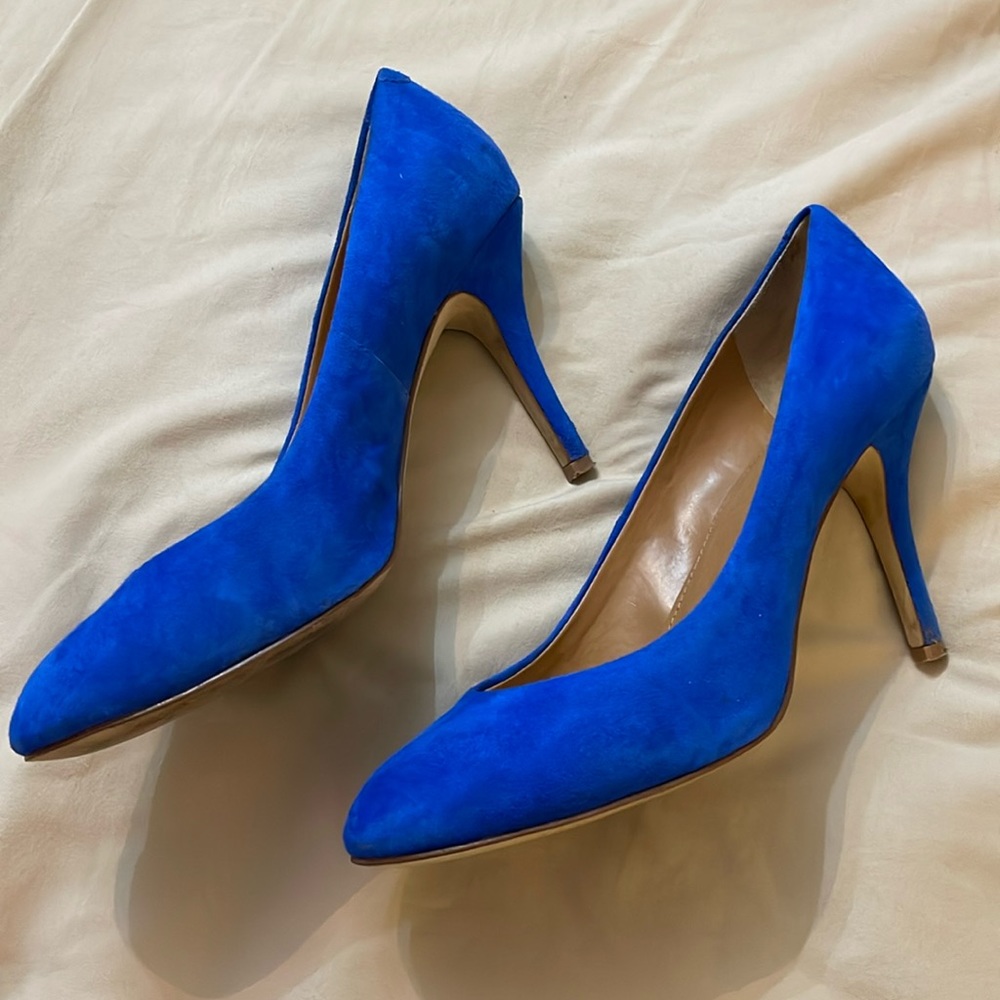 J Crew Factory Paulina suede pumps blue grotto color size 10